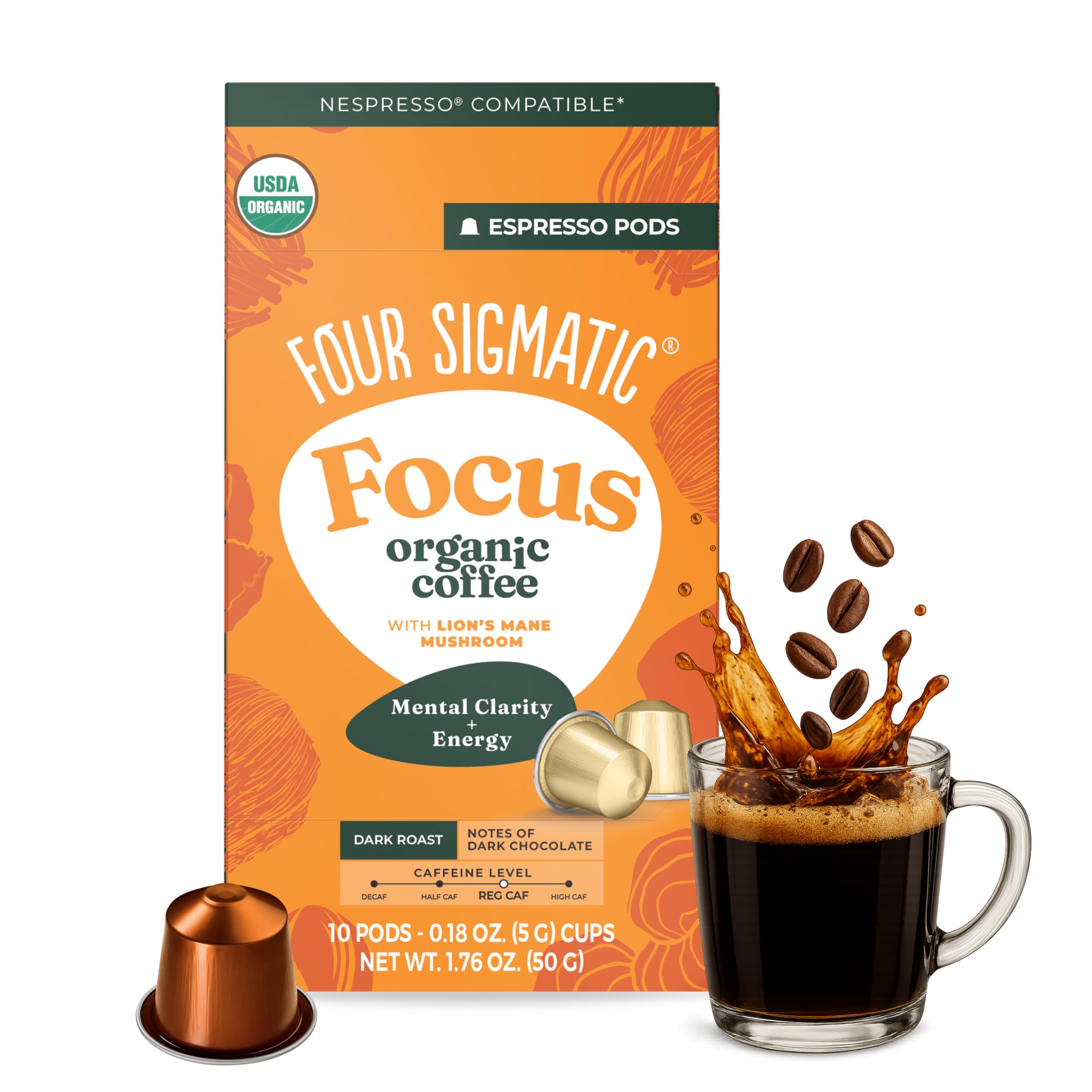 Four Sigmatic focus pods front box showing branding and 10-count for convenience and clarity