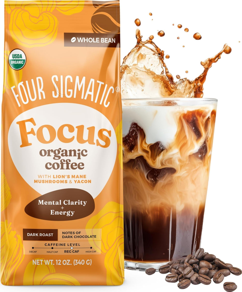 Four Sigmatic front package showing branding and dark roast benefits