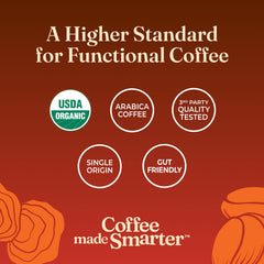 Four Sigmatic ground coffee texture from single-origin beans showing low-acid smoothness