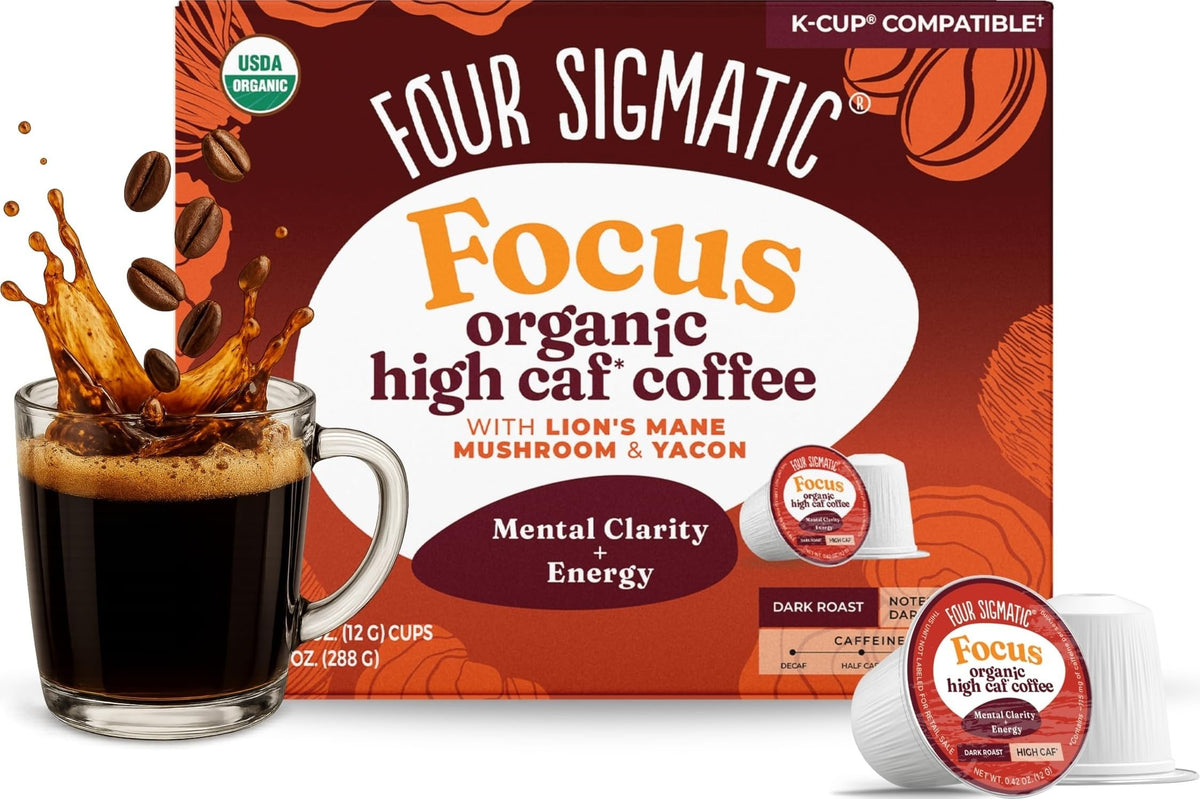 Four Sigmatic 24-count box front view showing product branding and benefits