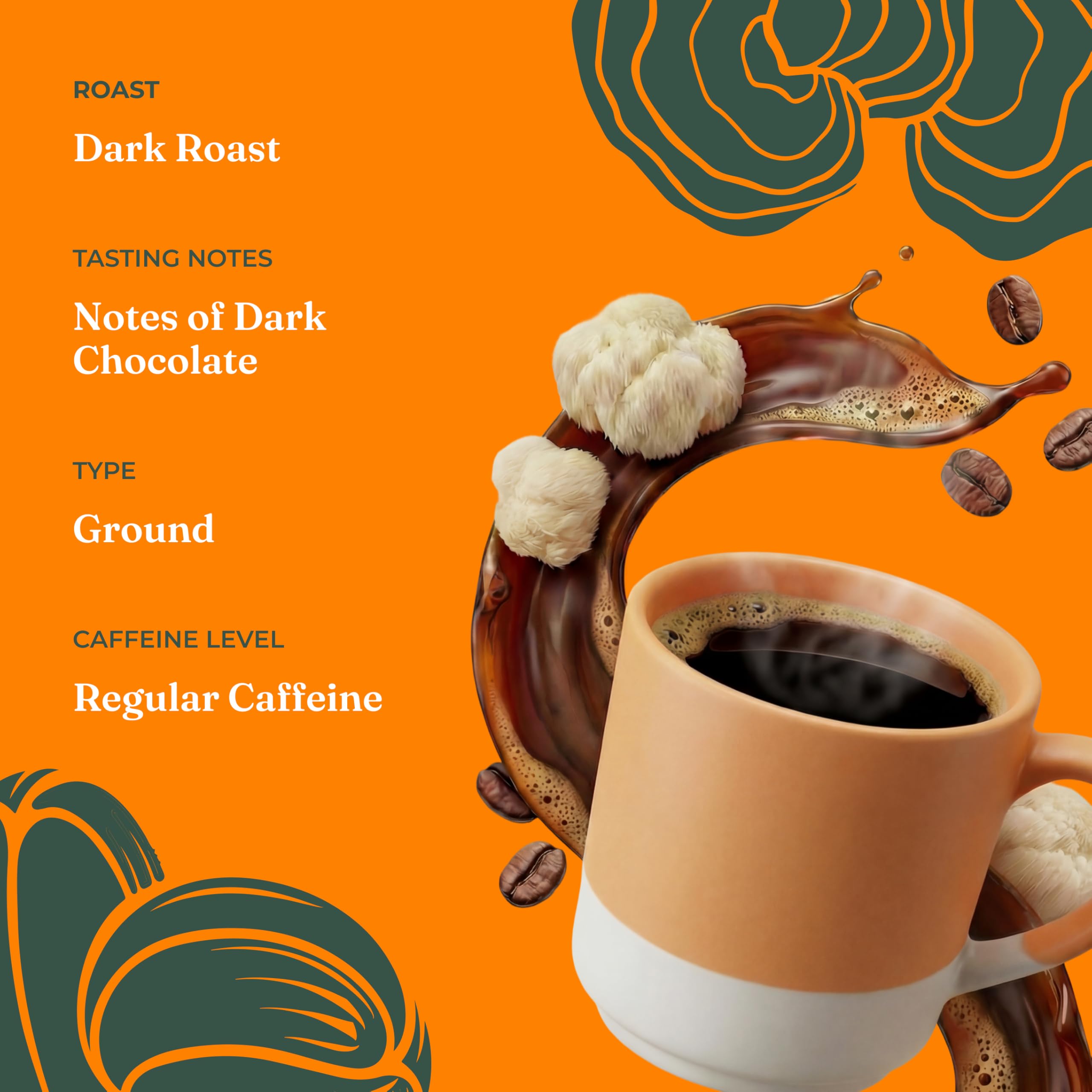 Four Sigmatic label closeup revealing Lion's Mane and Chaga fruiting-body ingredients