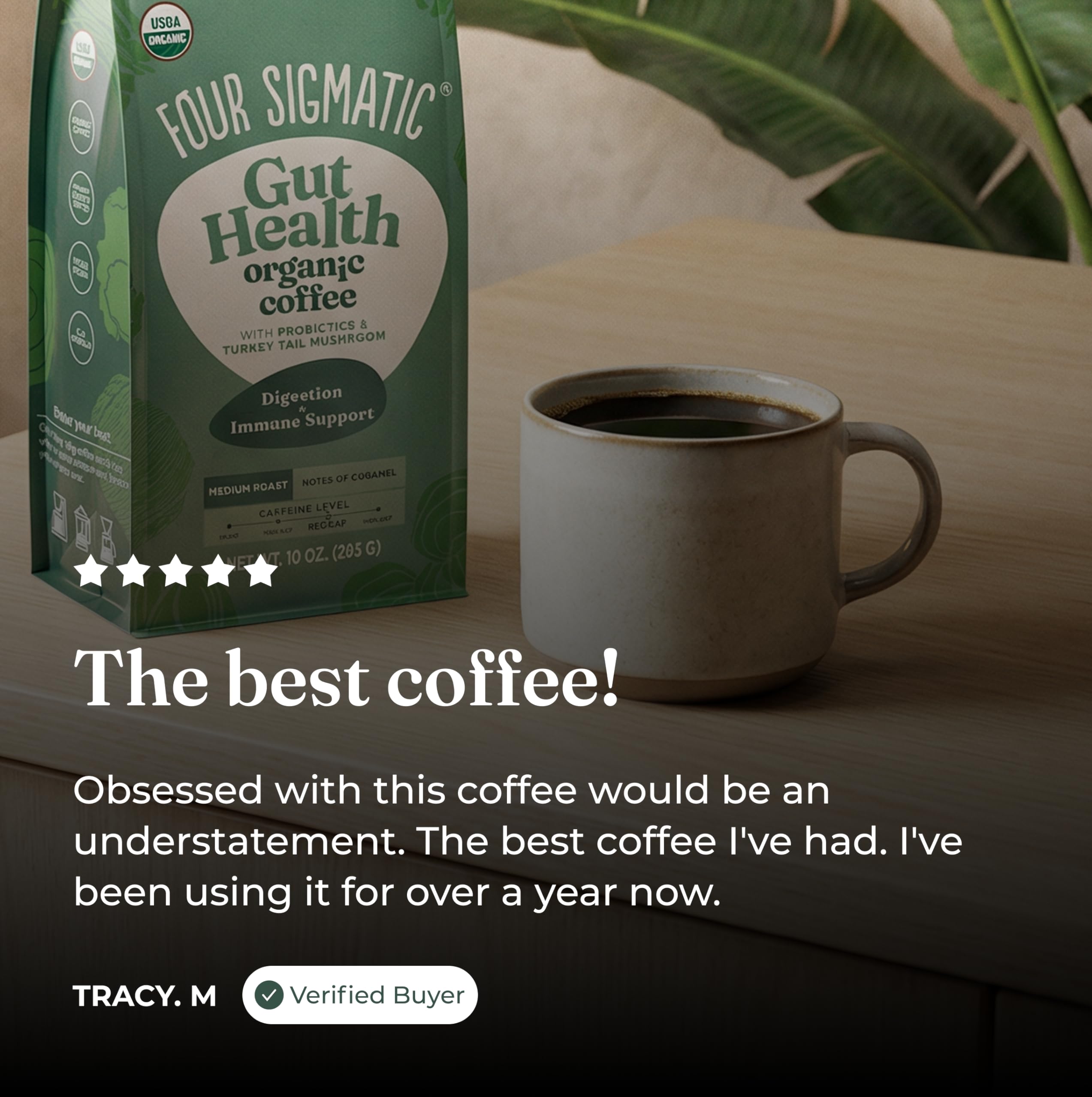 Four Sigmatic coffee in a breakfast setting illustrating easy integration into mornings