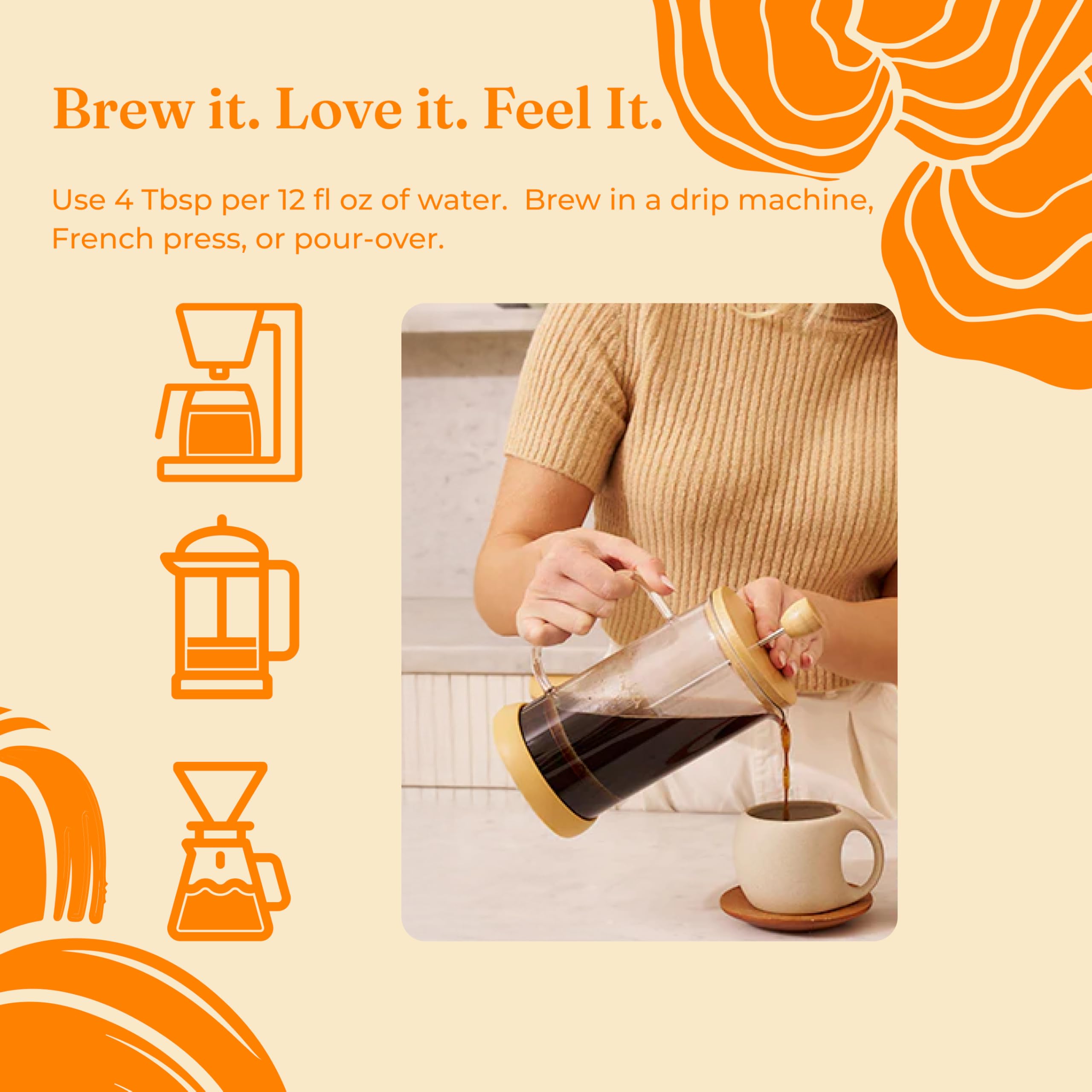 Four Sigmatic morning lifestyle scene with coffee at breakfast promoting steady energy