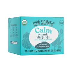 Four Sigmatic front packaging showing 20 packets and calming evening ritual benefit