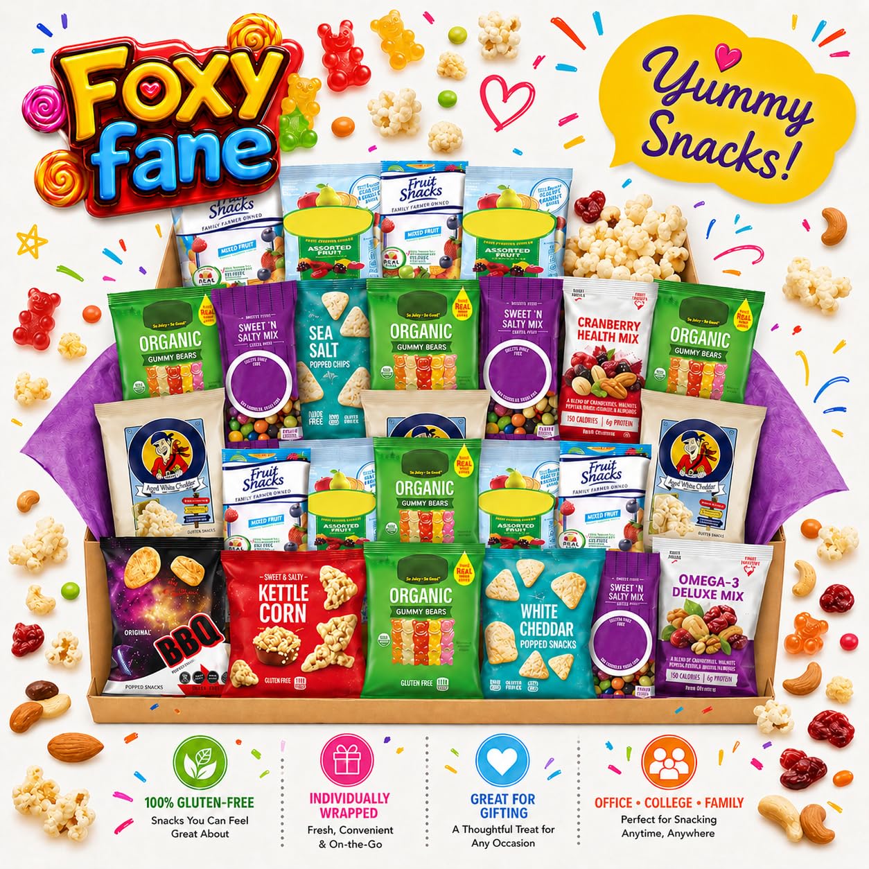 Foxy Fane close-up of chip and nut textures showing crunchy variety and quality