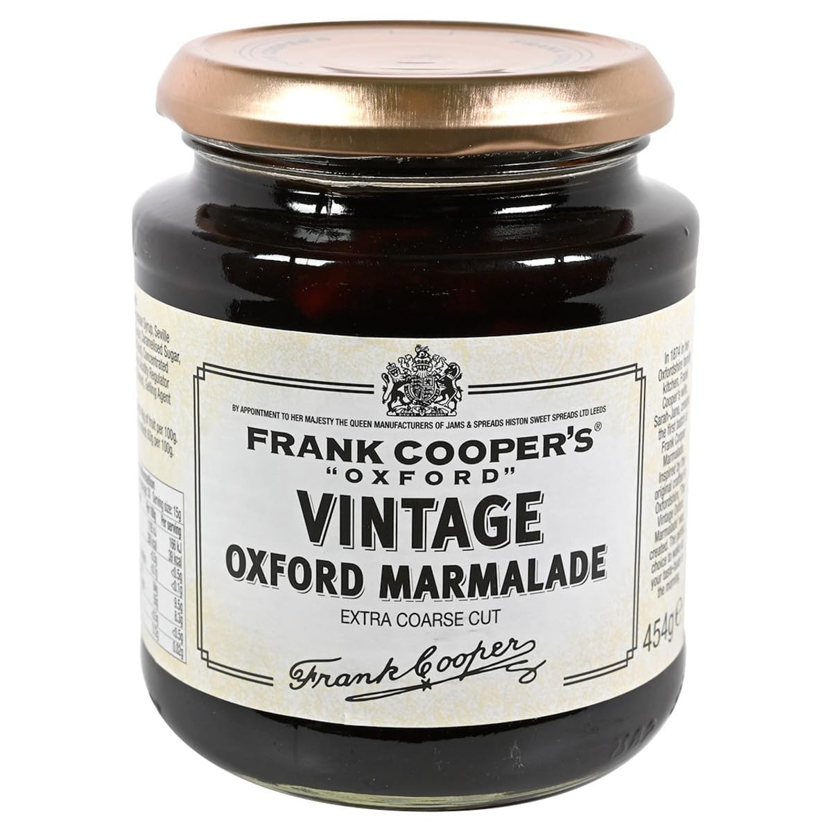 Frank Cooper's front jar shot showing label and generous fruit content benefit clarity