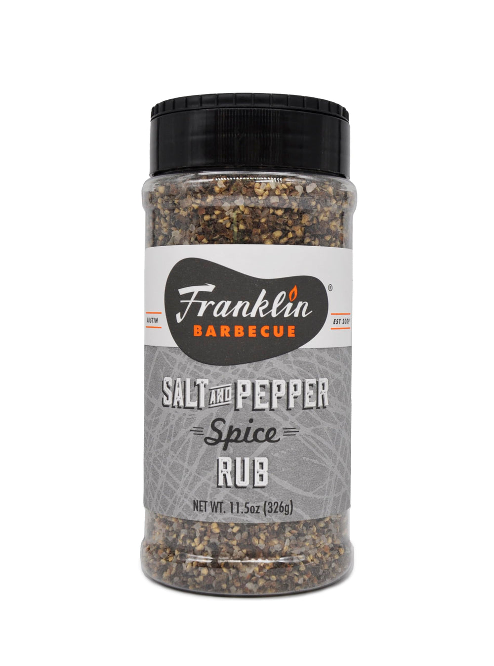 Franklin Barbecue jar front label showing brand and seasoning benefits