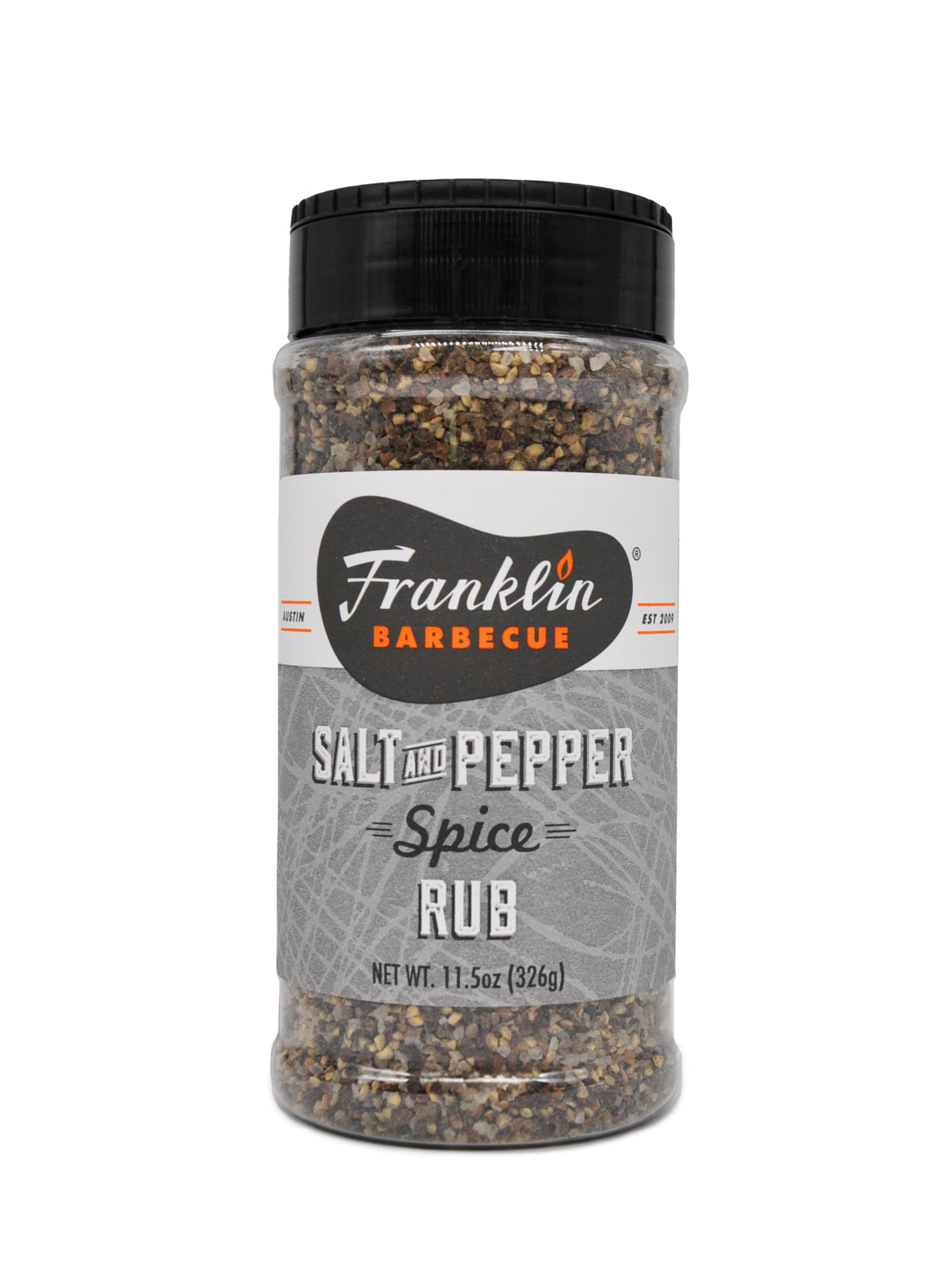 Franklin Barbecue jar front label showing brand and seasoning benefits