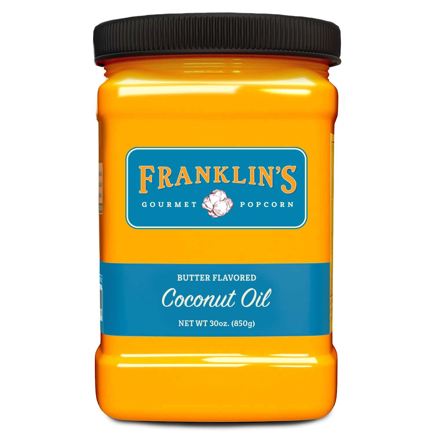 Franklin's bottle front view showing 30 oz size and buttery flavor benefits