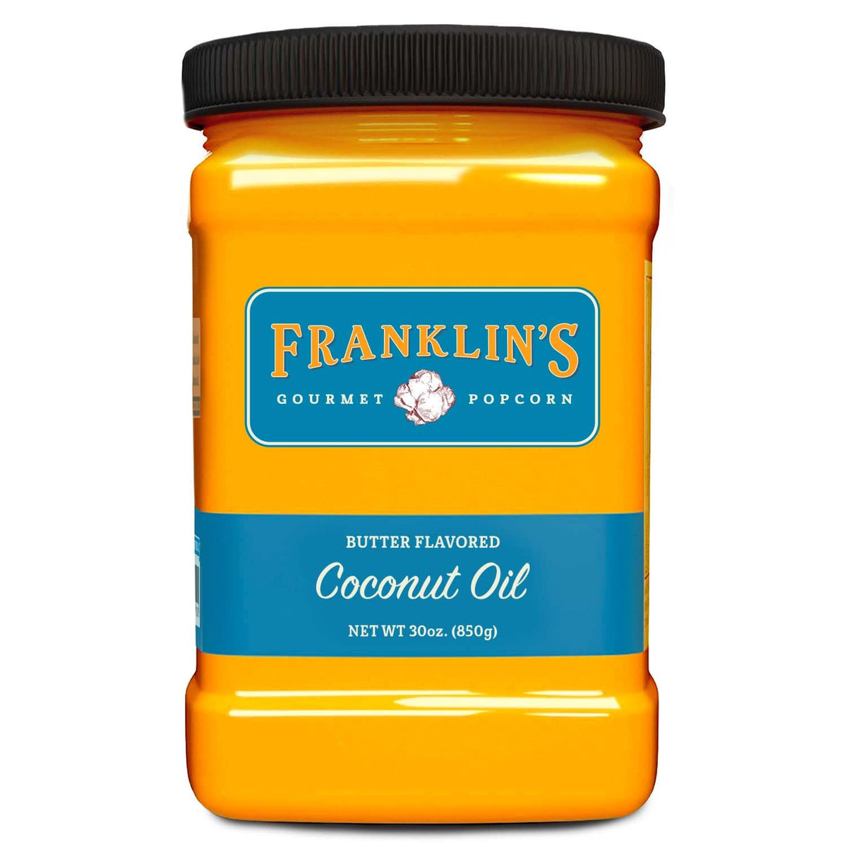 Franklin's bottle front view showing 30 oz size and buttery flavor benefits