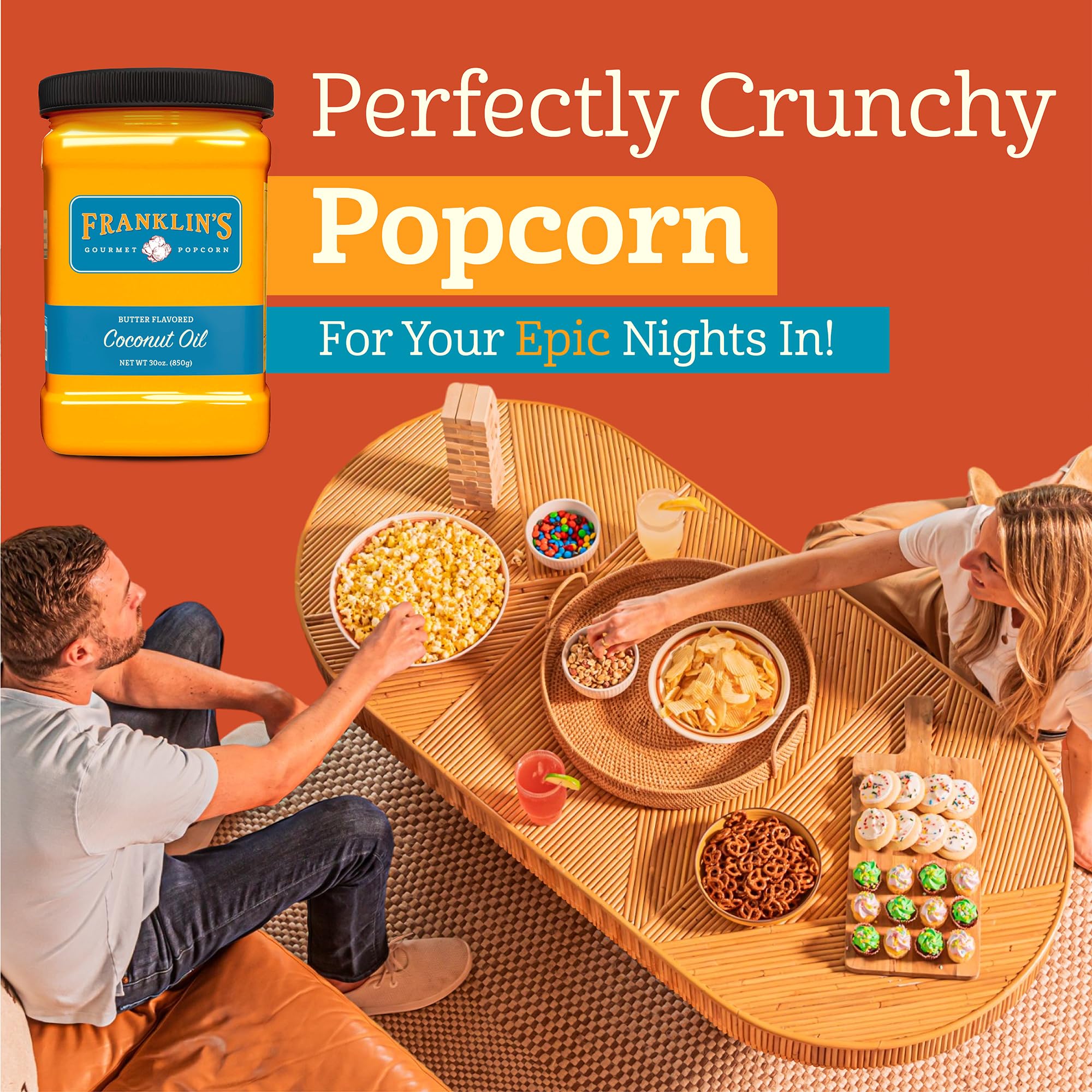 Franklin's oil drizzled on freshly popped popcorn offering rich movie-theater taste