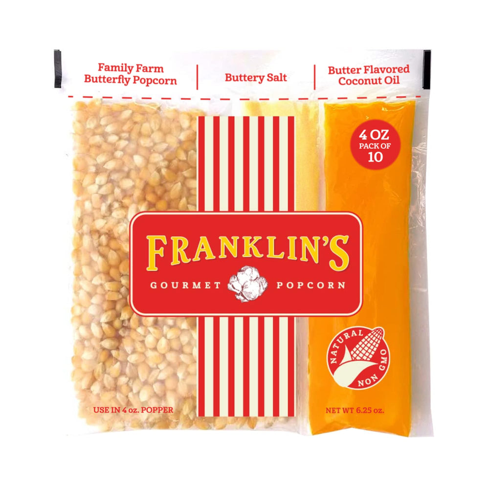 Franklin's Gourmet front packaging showing ten 4oz single-serve packs and convenience