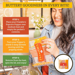 Franklin's Gourmet closeup of popcorn kernels showing quality and large pop potential