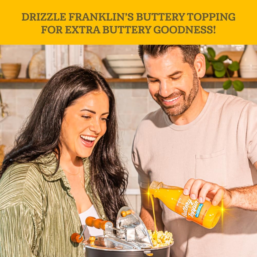 Franklin's Gourmet buttery popped popcorn in a bowl illustrating movie-theater texture