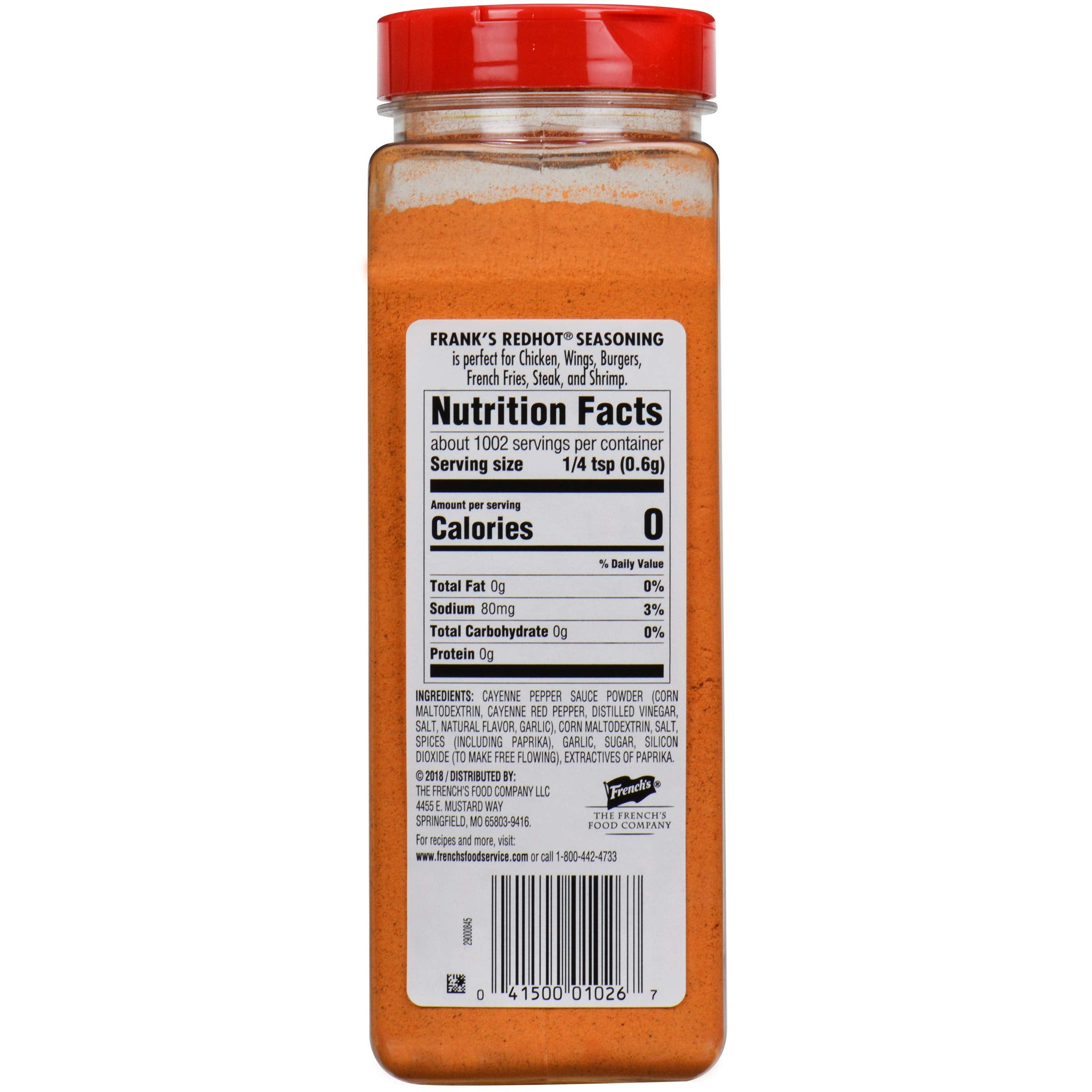 Close-up of Frank's RedHot powder texture highlighting aged cayenne and garlic benefit of consistent flavor