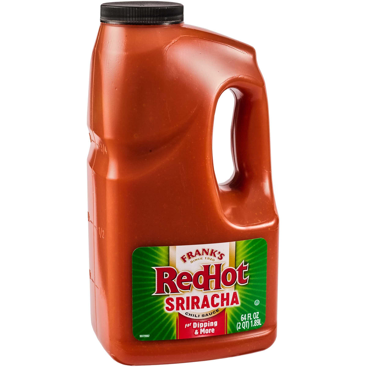 Frank's RedHot front jug showing label and handle for fast service