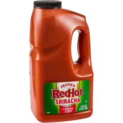 Frank's RedHot front jug showing label and handle for fast service