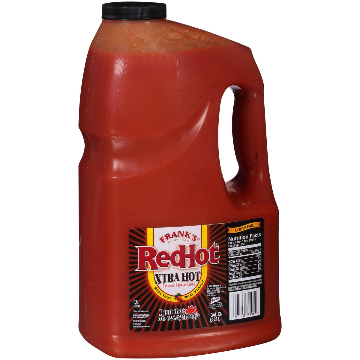 Frank's brand one-gallon jug front view showing label and capacity for bulk use