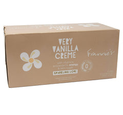 Frannie's Very Vanilla Creme front packaging showing an 8-pack of 12 fl oz cans for convenient storage
