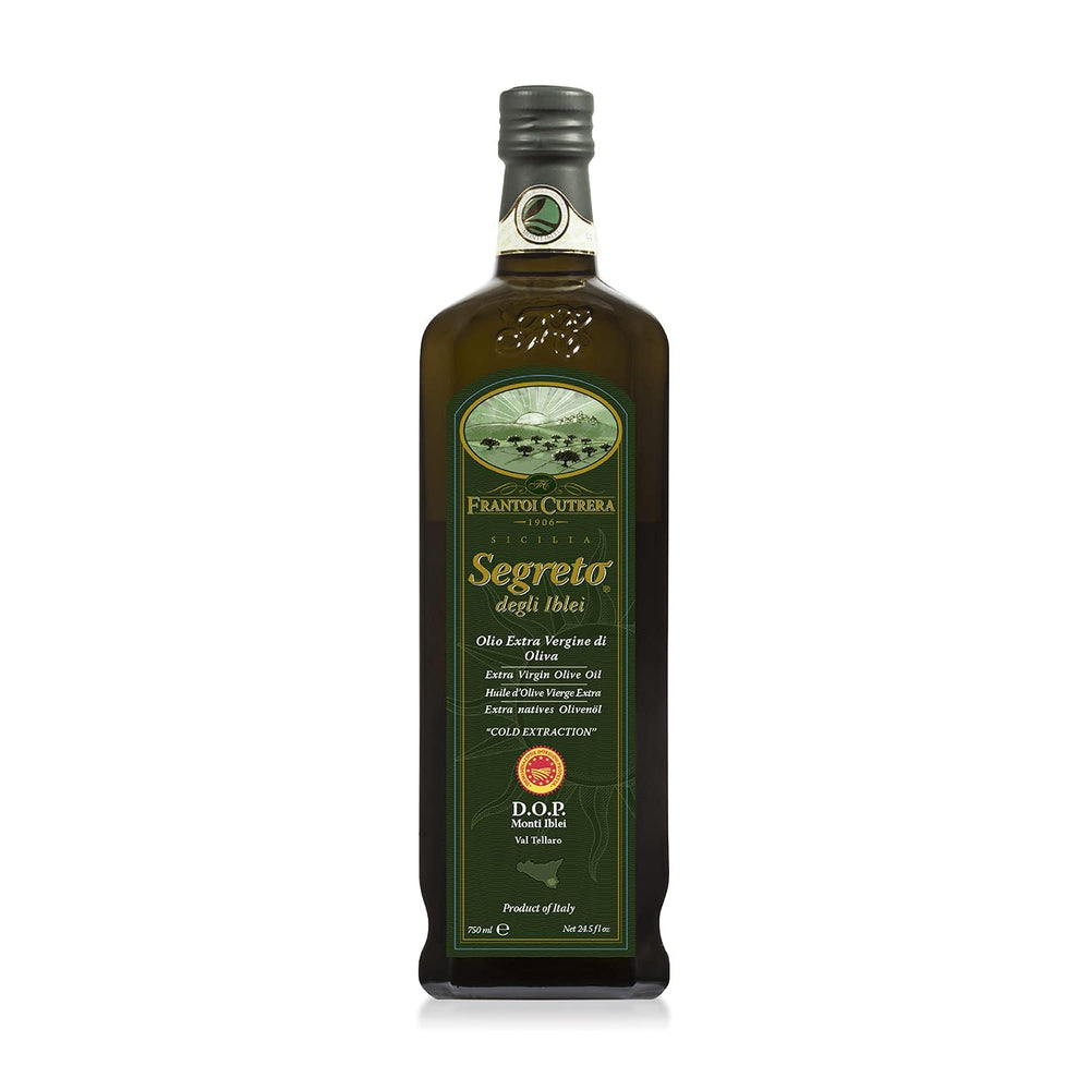 Frantoi Cutrera bottle front view showing Sicilian D.O.P. character and premium quality