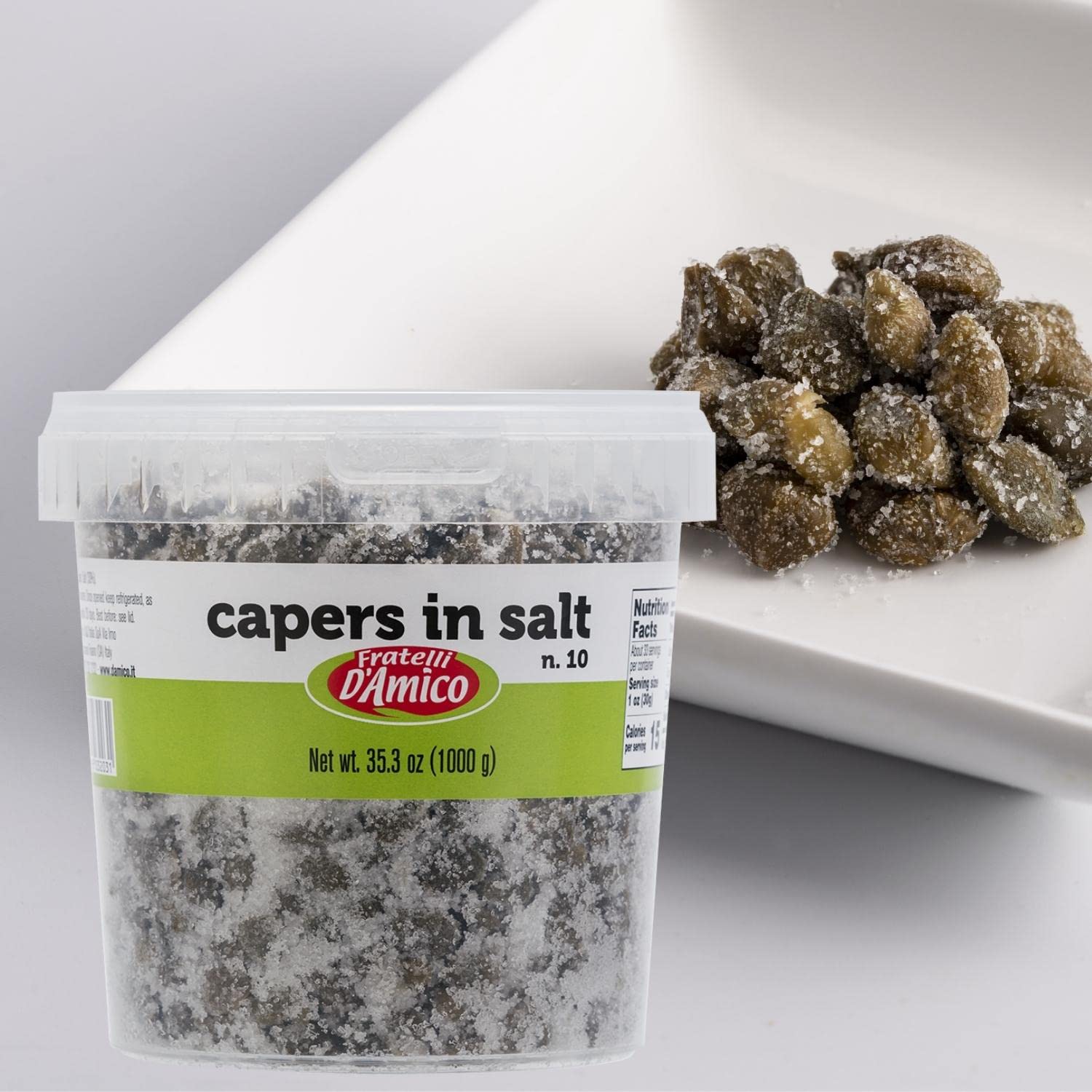 fratelli d'amico capers soaking in water demonstrating desalting before use