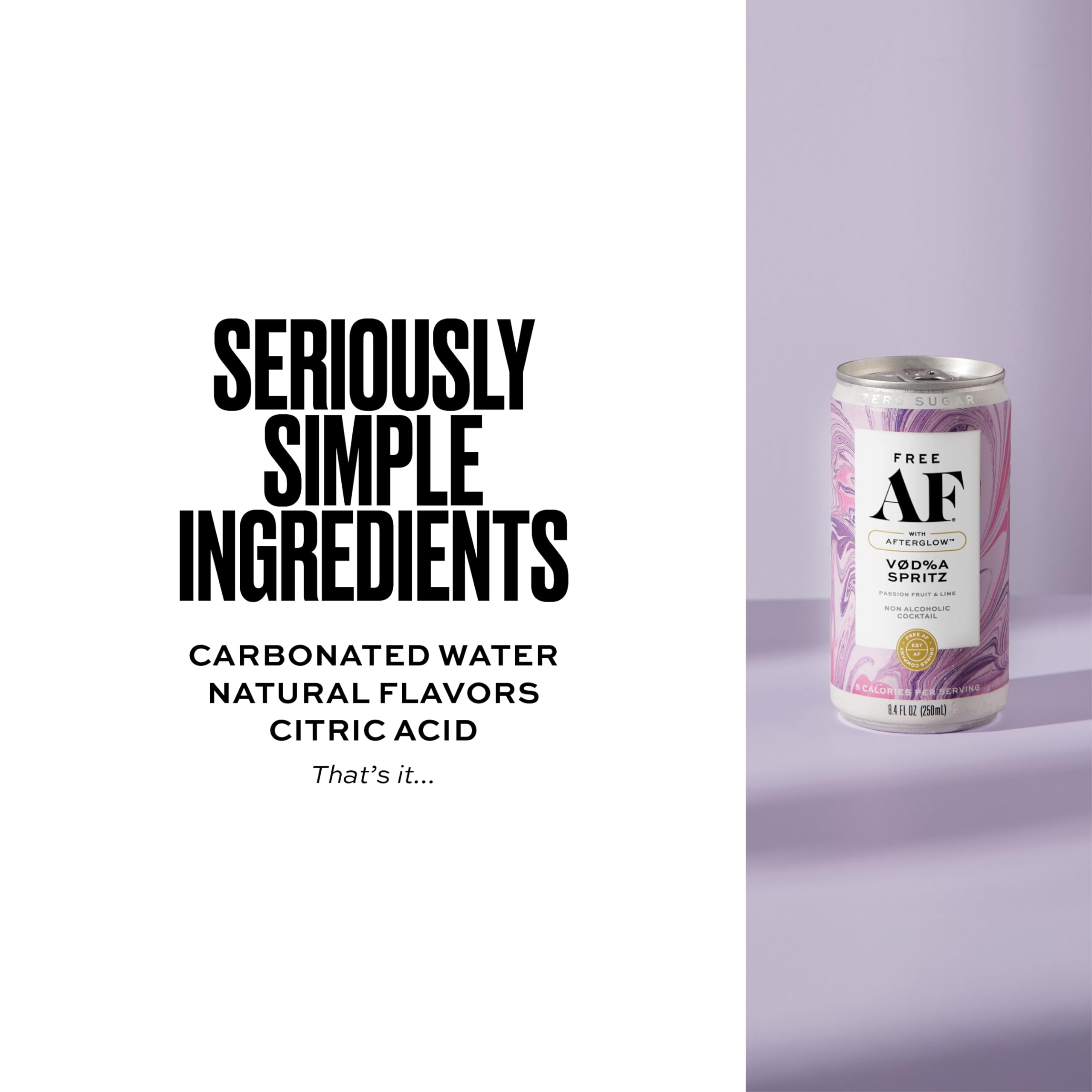 Free AF close-up of can label highlighting botanical ingredients and clarity