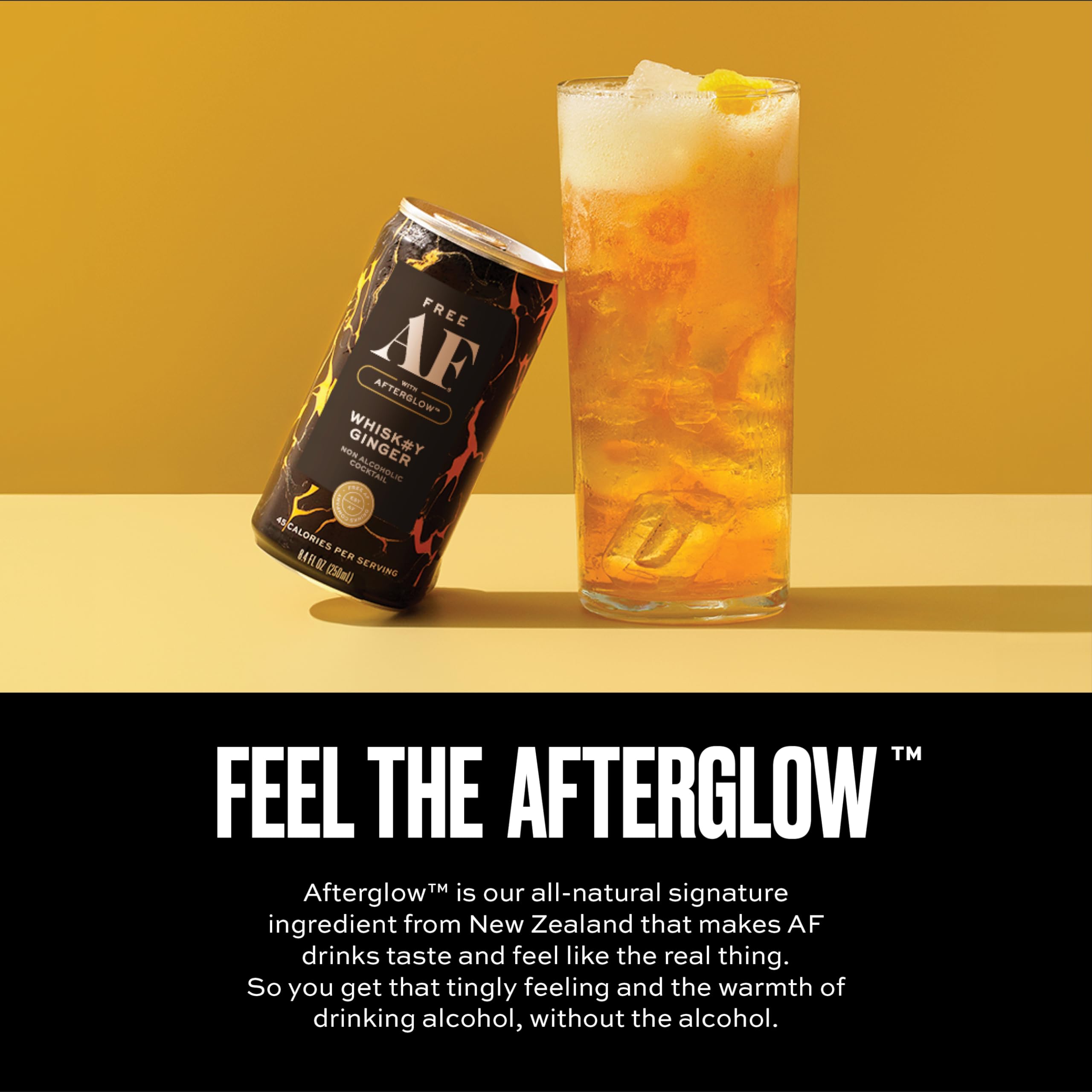 Free AF poured over ice in a glass demonstrating chilled refreshment