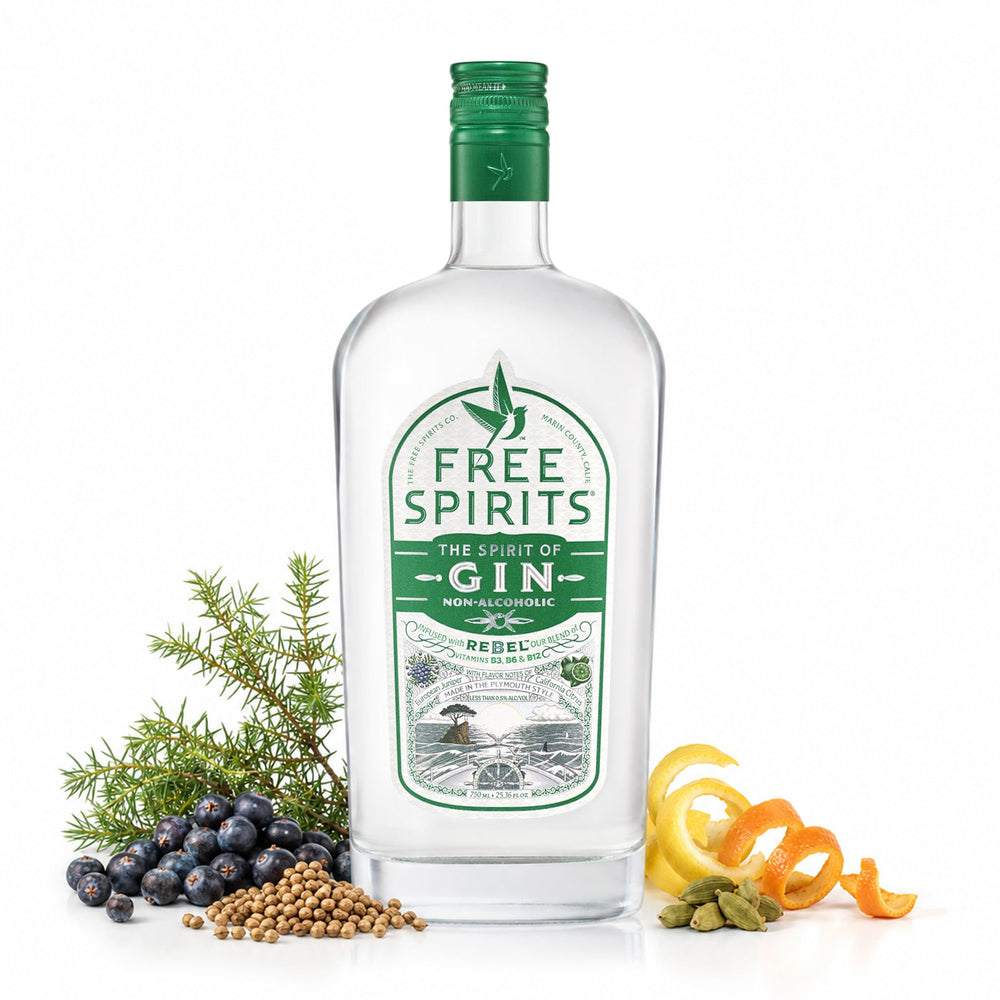 The Free Spirits Company bottle front showing label and 750 mL size, clearly recognizable and elegant