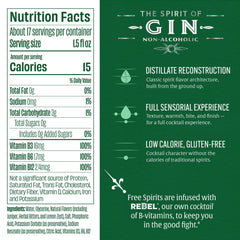 Arrangement of juniper berries, citrus peel, and coriander next to Free Spirits bottle, showing authentic botanicals