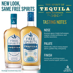 The Free Spirits Company label close-up highlighting award medals and authenticity