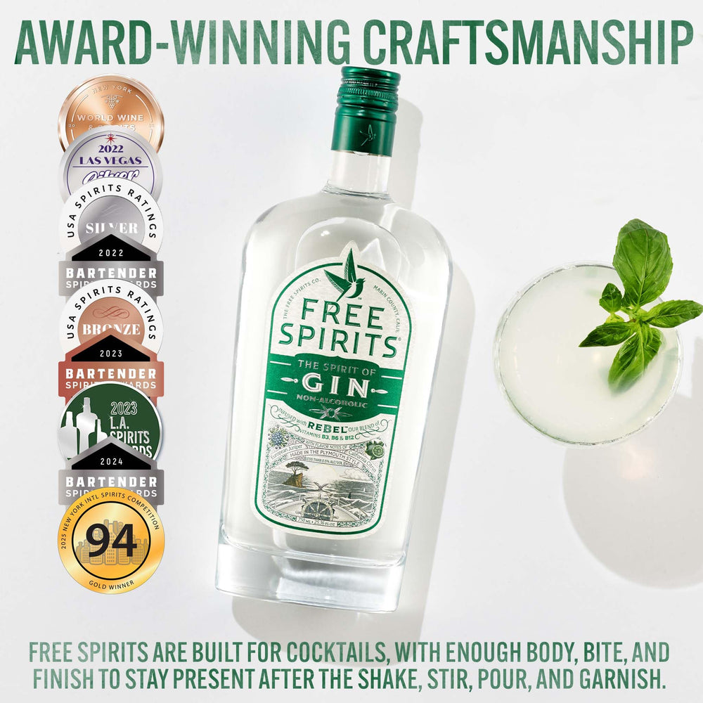Pouring Free Spirits into a glass with tonic and ice, demonstrating cocktail readiness and mixability