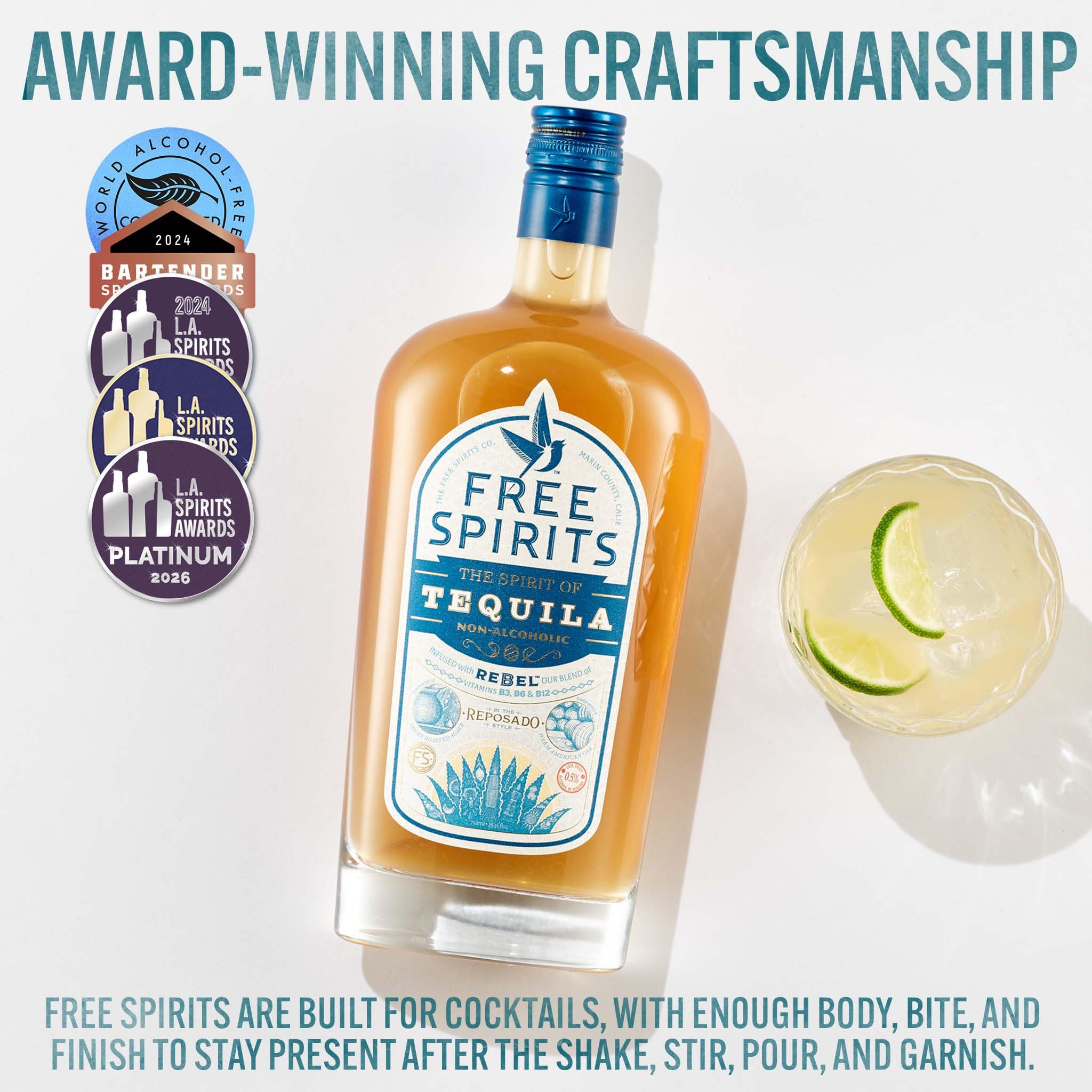 The Free Spirits Company pouring over ice to show mixing ease and refreshing serve