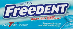 Freedent front packaging showing spearmint gum and travel-friendly convenience