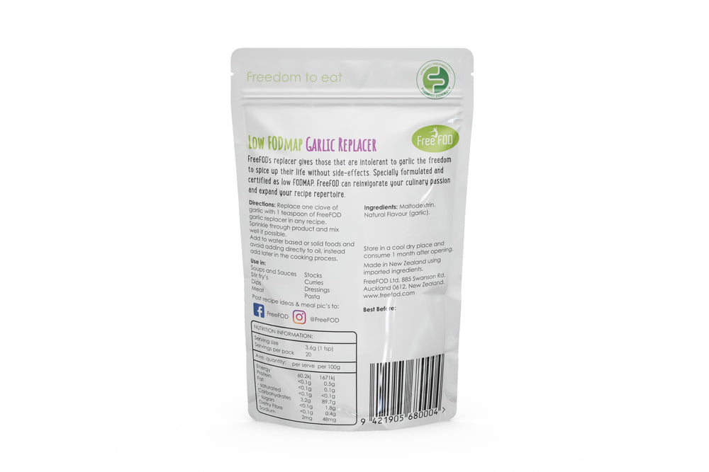 FreeFOD open jar of garlic replacer powder offering easy measuring