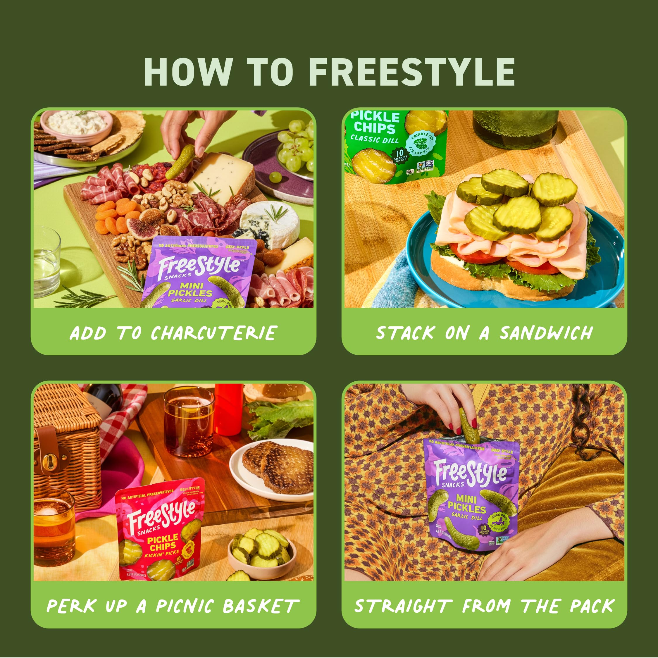 Freestyle Snacks close-up of pickle texture and crunch highlighting fresh-packed quality