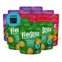Freestyle Snacks front packaging showing 12-pack and flavor variety for convenient snacking