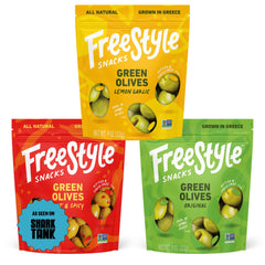 Freestyle Snacks front packaging showing three-flavor variety and convenience