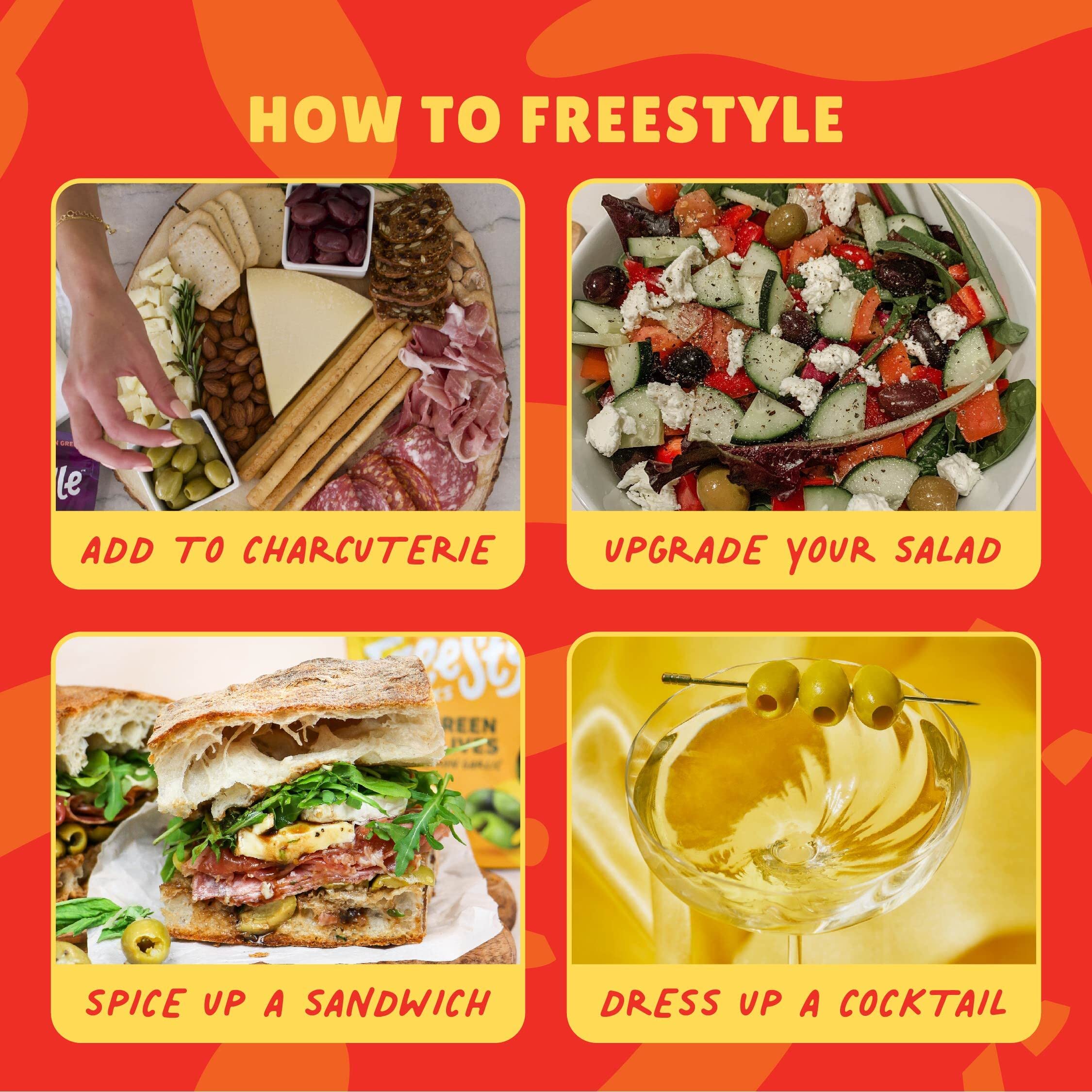Freestyle Snacks close-up of olive texture and marinade highlighting natural flavor