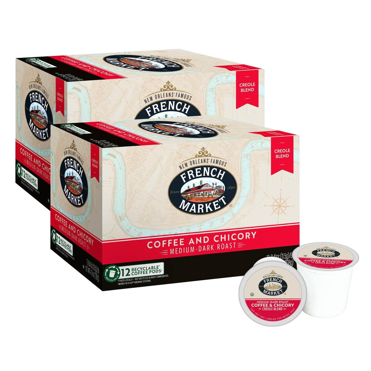 FRENCH MARKET front packaging showing pods and product benefits