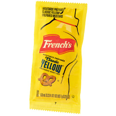 French's mustard texture close-up inside packet showing fresh consistency