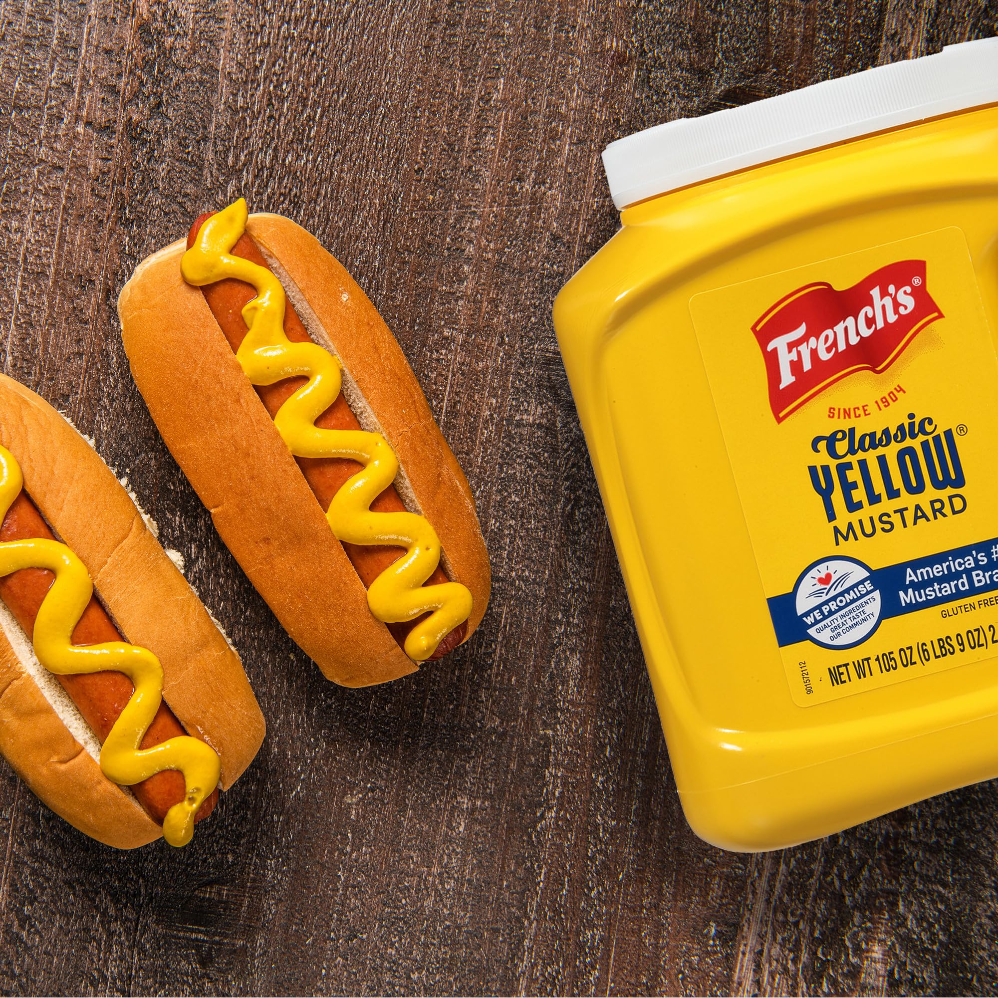 French's four 105 oz containers stacked to show cost-effective storage