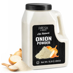 Fresh Finest open container revealing fine onion powder and airtight sealing for freshness