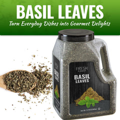 Fresh Finest open lid showing loose dried basil inside and easy access for cooking