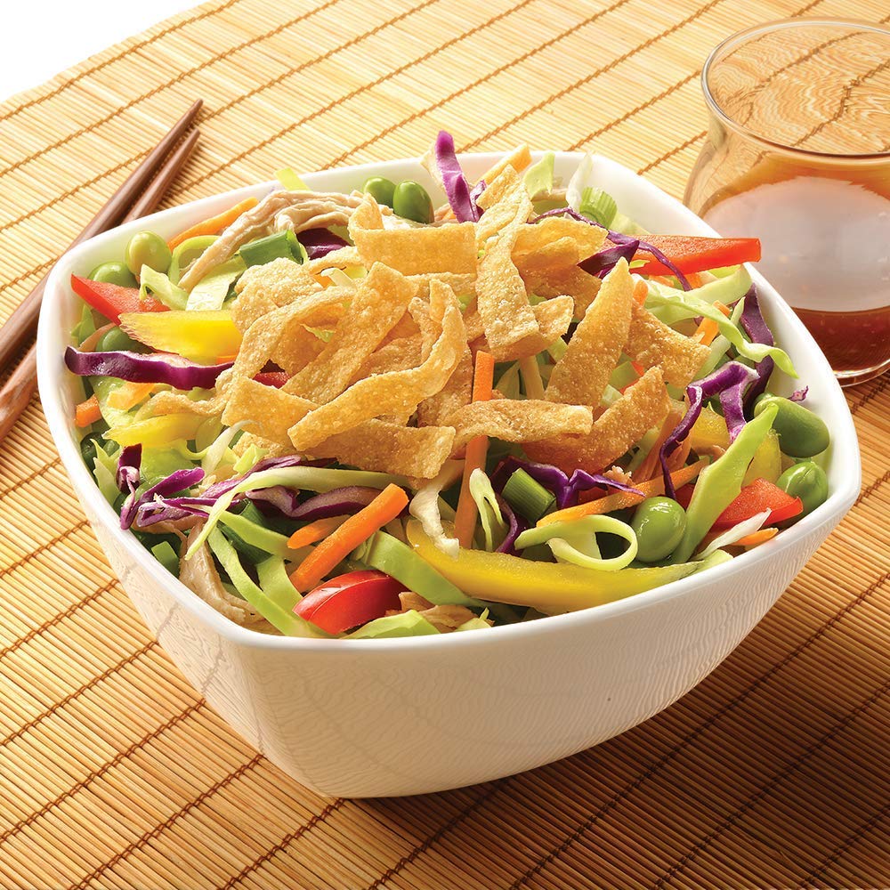 Fresh Gourmet wonton strips on a dining table enhancing meals with texture