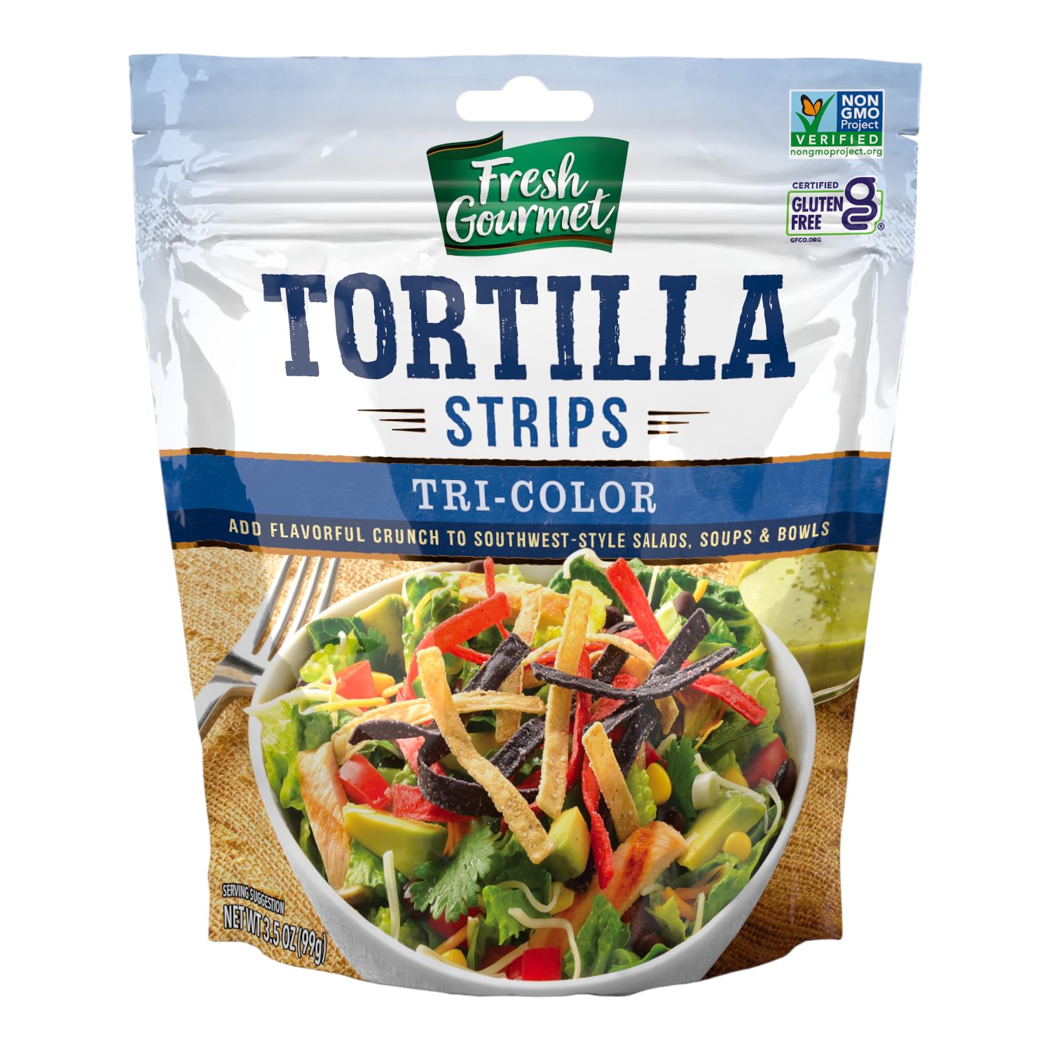 Fresh Gourmet front packaging showing resealable bag and product benefits