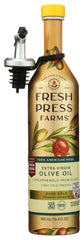 Fresh Press Farms bottle front label showcasing premium Pure Gold and easy pour benefit