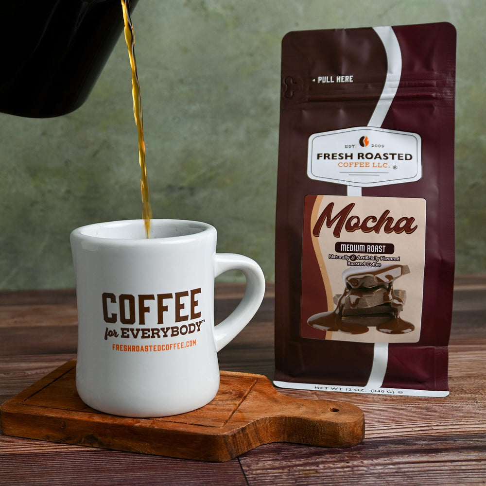 Fresh Roasted Coffee beans and spoon illustrating roast consistency and flavor benefit