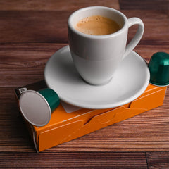 Fresh Roasted Coffee closeup of aluminum capsule highlighting airtight seal and freshness benefit