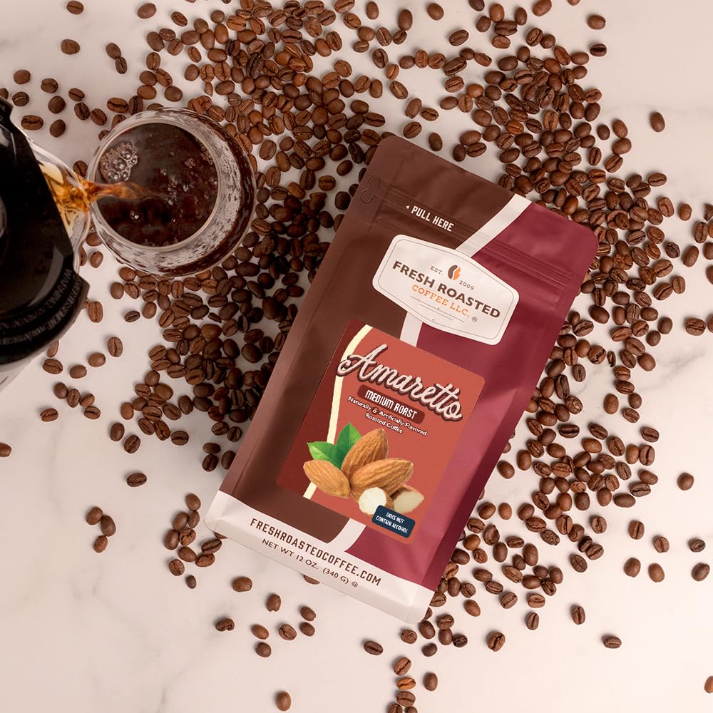 Fresh Roasted Coffee 12 oz bag beside common items for clear size reference