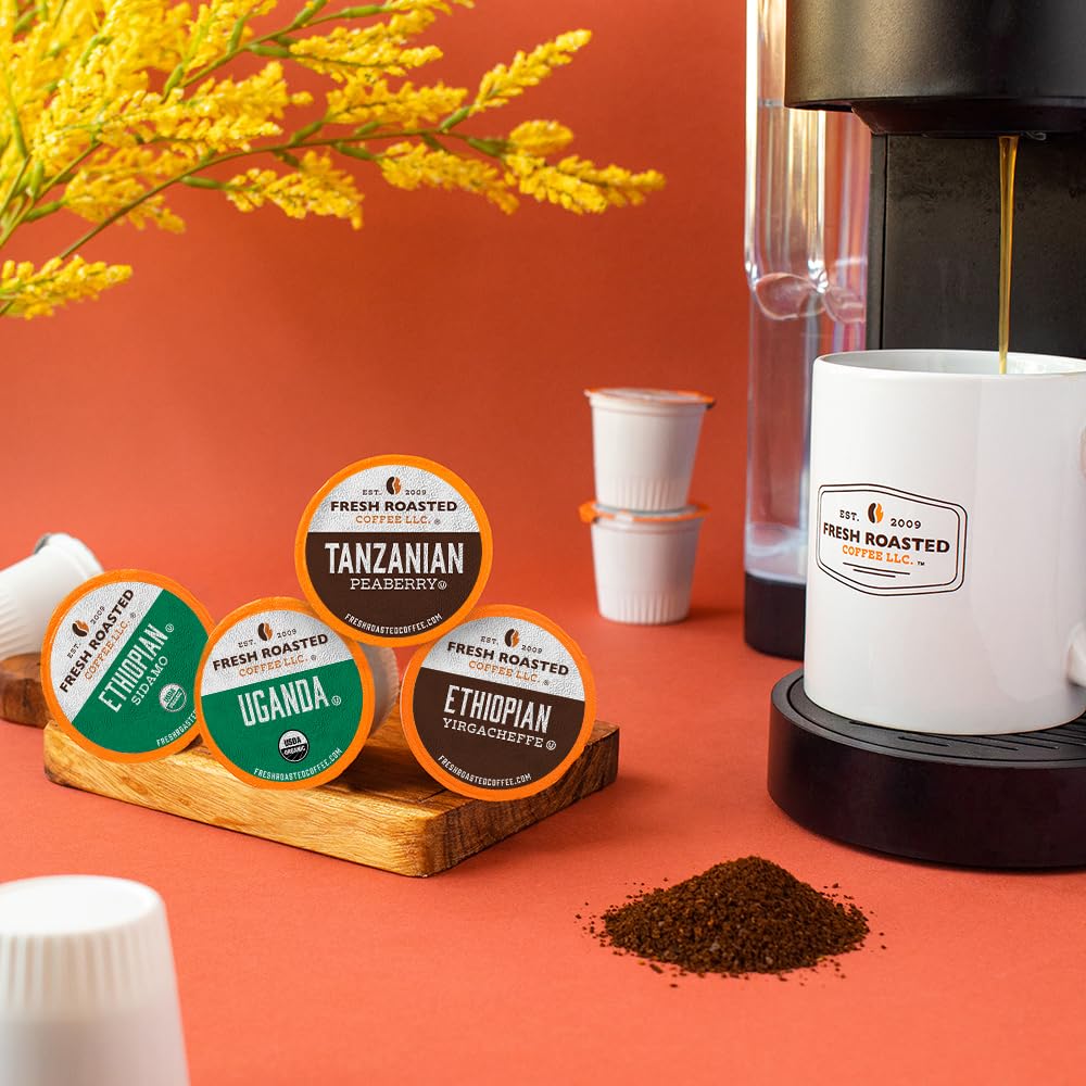 Fresh Roasted Coffee ground texture and aroma display useful for choosing flavor intensity